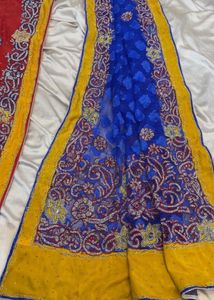 Embroidered Royal Blue & Yellow Saree