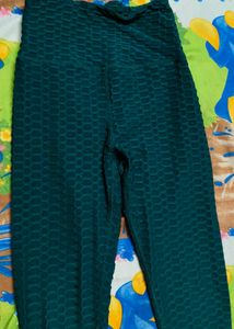 Green Textured High Waisted Leggings