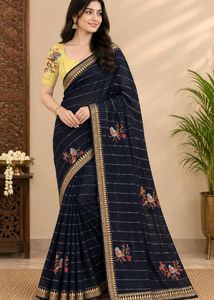 Elegant Navy Blue Saree with Bird Embroidery