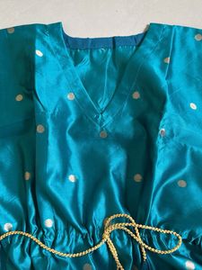 Paithani Teal Kaftan with Peacock Border Kurti