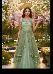 bust 38 Elegant Green Embroidered Gown