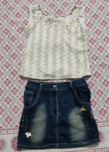 Girls Top With Denim Skirt