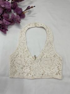 Lacy Halter Neck Crop Top