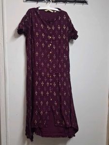 Elegant Violet Printed A-Line Dress | Short Sleeve