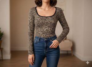 winter Leopard Print Long Sleeve Top