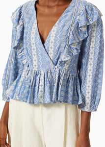 YAS Ruffle Schiffli Wrap Top