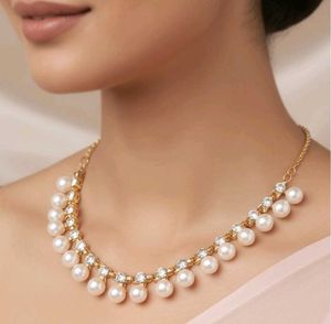 AntiTarnish Elegant Pearl &amp; Crystal Necklace Set