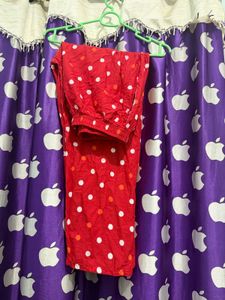 Red Bandhani Print Kurta Set