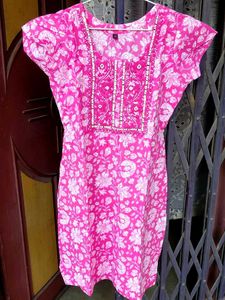 Pink Floral Embroidered Kurti