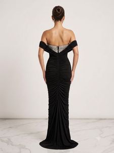 Stunning Black Ruched Off-Shoulder Gown