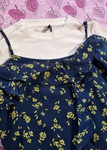 Floral Print Strappy A Line Dress With T-shirt