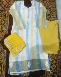 Striped Kurta Set with Dupatta