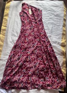 Burgundy Floral One-Shoulder Maxi Dress