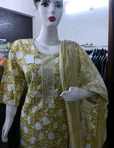 Yellow Floral Kurta Set with Dupatta
