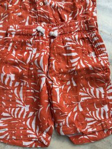 Orange Leaf Print Shirt &amp; Shorts Set
