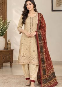 Elegant Cream Embroidered Kurti set