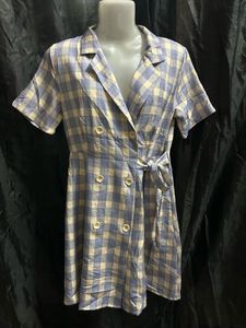 Checked Double-Breasted Dress with Belt