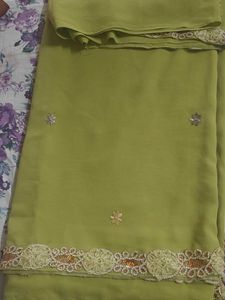 Beautiful Olive Green Embroidered Saree