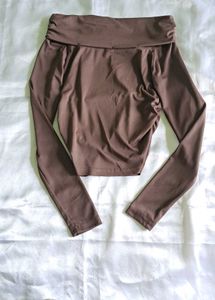 Off-Shoulder Ruched Brown Top