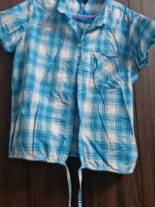 Cute Blue Plaid Short Sleeve Button-Up Shirt