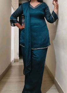 Teal Kurta Set with Palazzo Pants