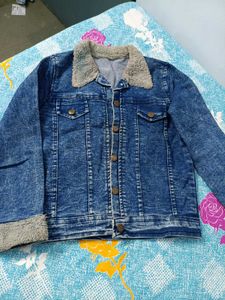 Men's Blue Denim Jacket with Fur Collar