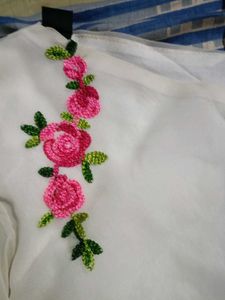 White Kurta with Pink Floral Embroidery