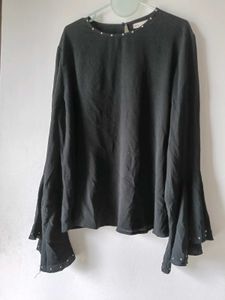 Black Bell Sleeve Top with Studs