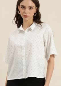 White Polka Dot Button-Up Shirt
