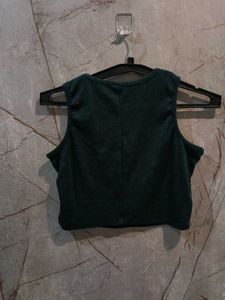 Dark Green ribbed Sleeveless Cropped Top (size-M)