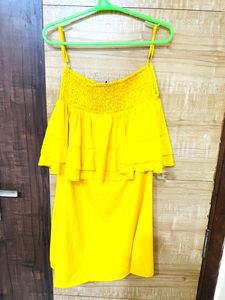 Yellow Stylish Dress With Frills