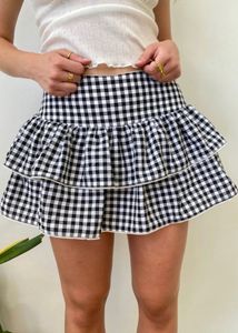 Gingham Tiered Ruffle Mini Skirt