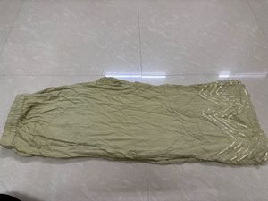 Festive Olive Green Wide-Leg Trousers with Gold Ch
