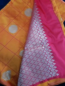 Beautiful Orange Saree with Pink Blouse
