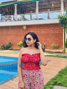 red floral co ord set