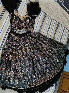Elegant Black Sequin Lehenga Skirt