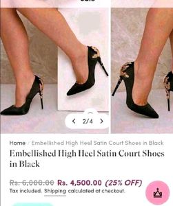 Black Stiletto Heels with Gold Leaf Detail