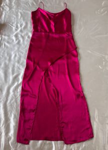MISH Magenta Pink Satin Maxi Slit Dress