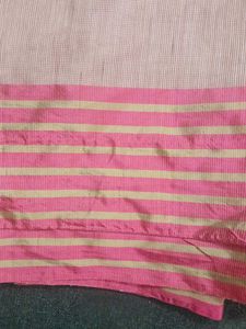 Elegant Pink &amp; Beige Striped Saree