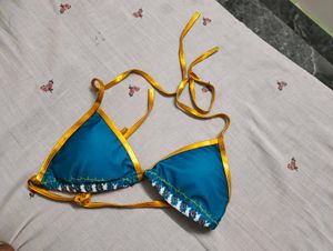 Teal Bikini Top with Gold Trim