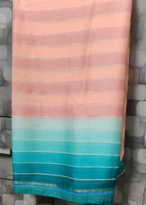 Roop Saree - Peach and Teal Stripes