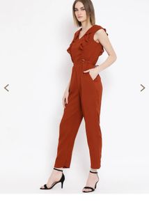 Chic Rust Ruffle Jumpsuit