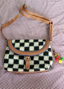 Checkered Crossbody Bag with Charm