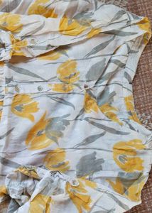 Yellow Floral Print Button-Up Shirt