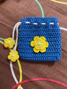 Handmade Crochet Blue Pouch
