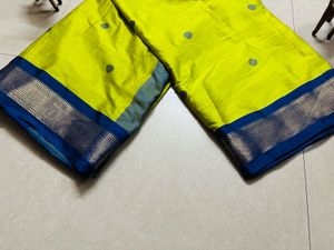 Vibrant Yellow Saree with Blue Border