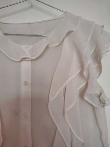 Sheer Ruffle Button-Up Blouse