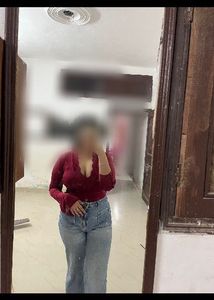new me red lace top