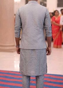 Men's Grey Kurta Set with Nehru Jacket