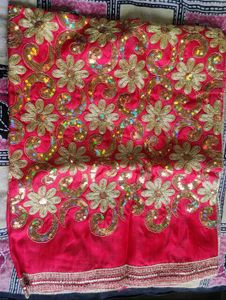 Red Embroidered Dupatta/Chunari